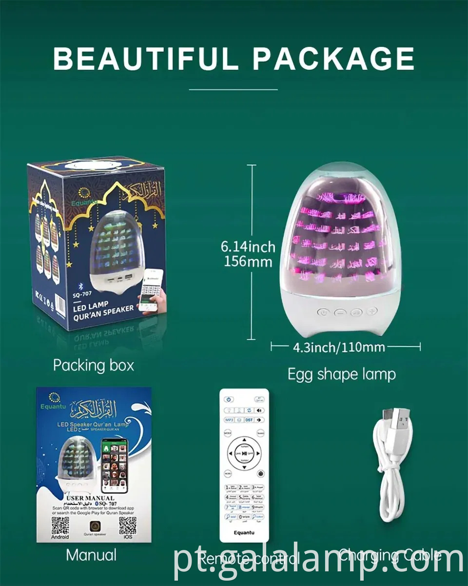 Alto-falante Bluetooth amigável para muçulmanos com Alcorão e Luz noturna suave